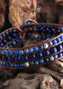 Pulsera Boho, Pulsera de Cuero de Tres Capas RH, Piedras Naturales Verdes, Marrones y Azul Marino